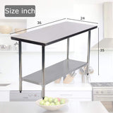 Durable Stainless Steel Kitchen Work Table with Adjustable Feet, 24 x 36 - Furniture4Design