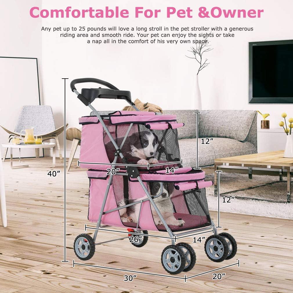 Easy Fold Dog and Cat Jogger Stroller with Safety Features and Storage - Furniture4Design