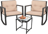 Elegant 3-Piece Rattan Patio Furniture Set with Rocking Chair and Coffee Table - Furniture4Design