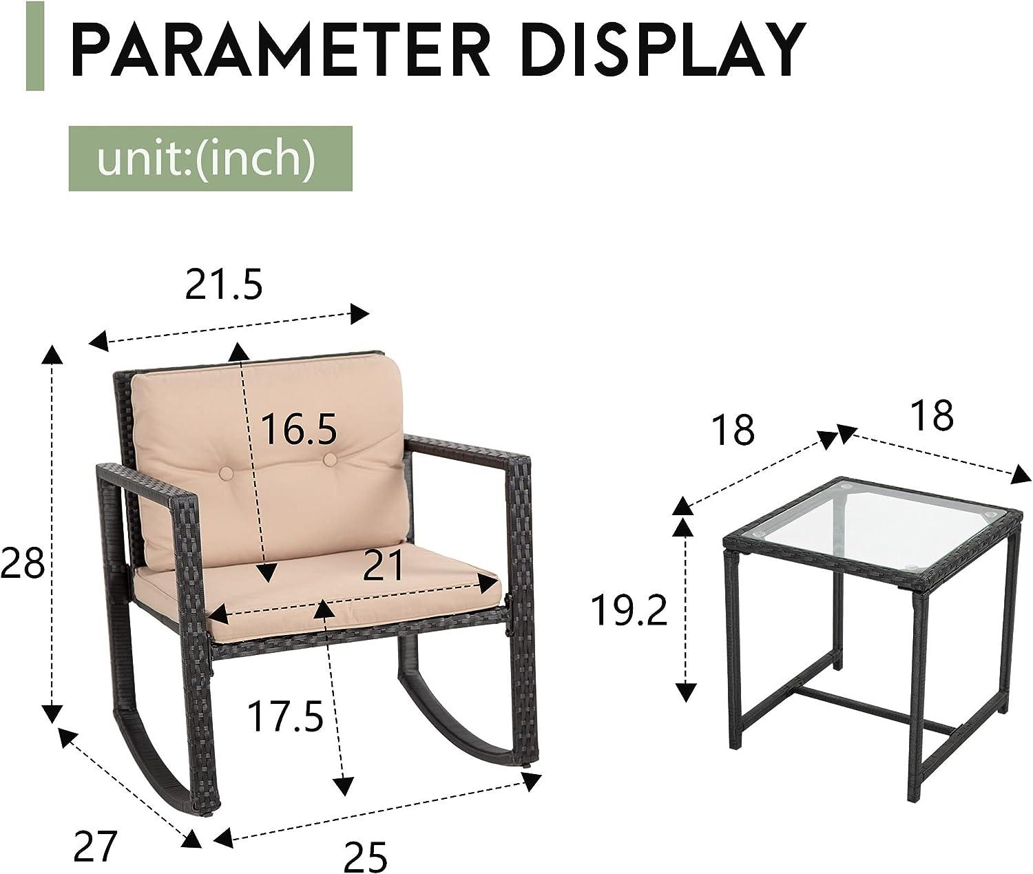 Elegant 3-Piece Rattan Patio Furniture Set with Rocking Chair and Coffee Table - Furniture4Design