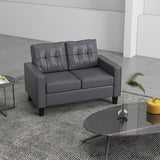 Elegant 51 Double Seater PU Leather Loveseat in Grey with Armrests and Tufted Backrest - Furniture4Design