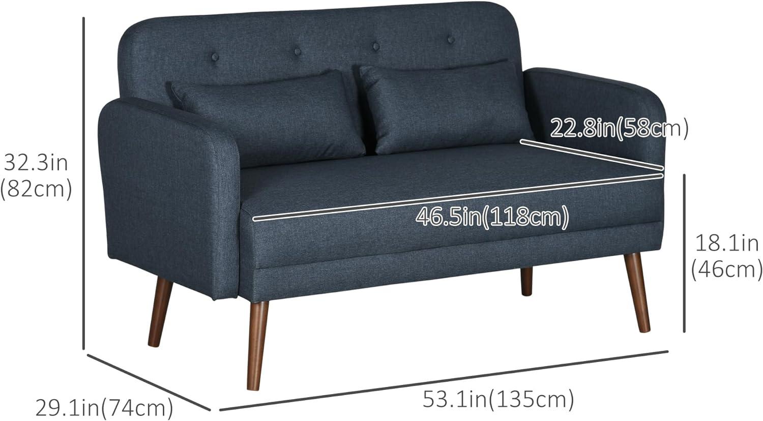 Elegant 53 Dark Blue Tufted Loveseat Sofa with Solid Wood Frame - Furniture4Design