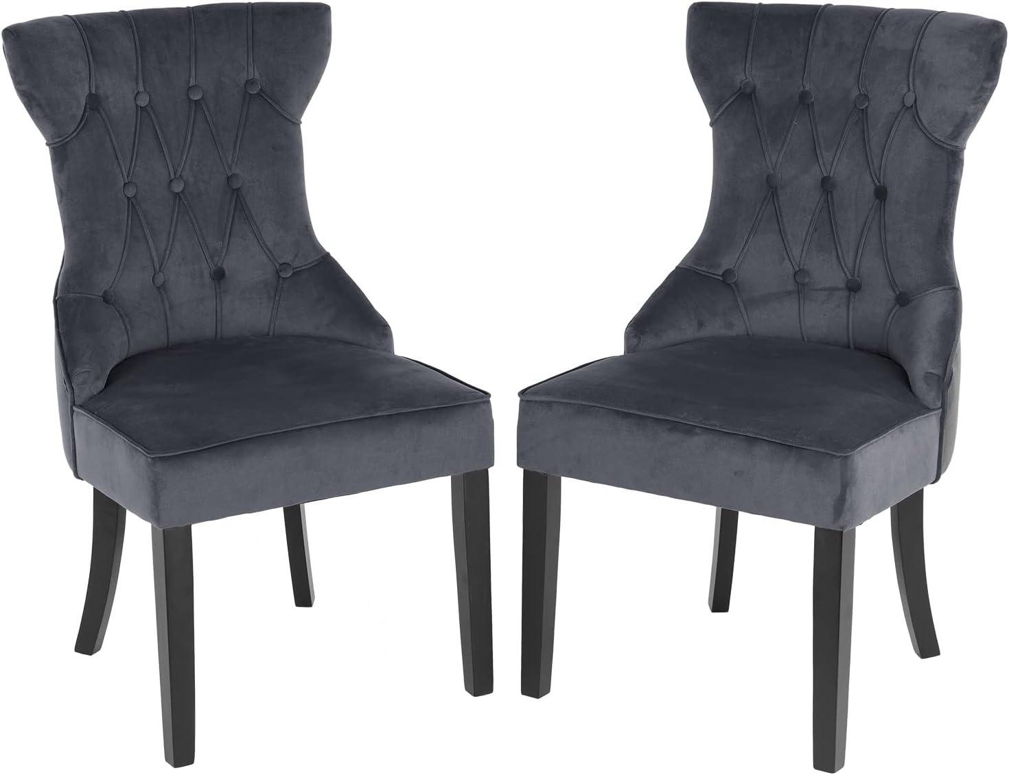 Elegant Blue/Grey Tufted Upholstered Dining Chairs Set of 2 with Metal Accents - Furniture4Design