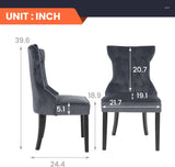 Elegant Blue/Grey Tufted Upholstered Dining Chairs Set of 2 with Metal Accents - Furniture4Design