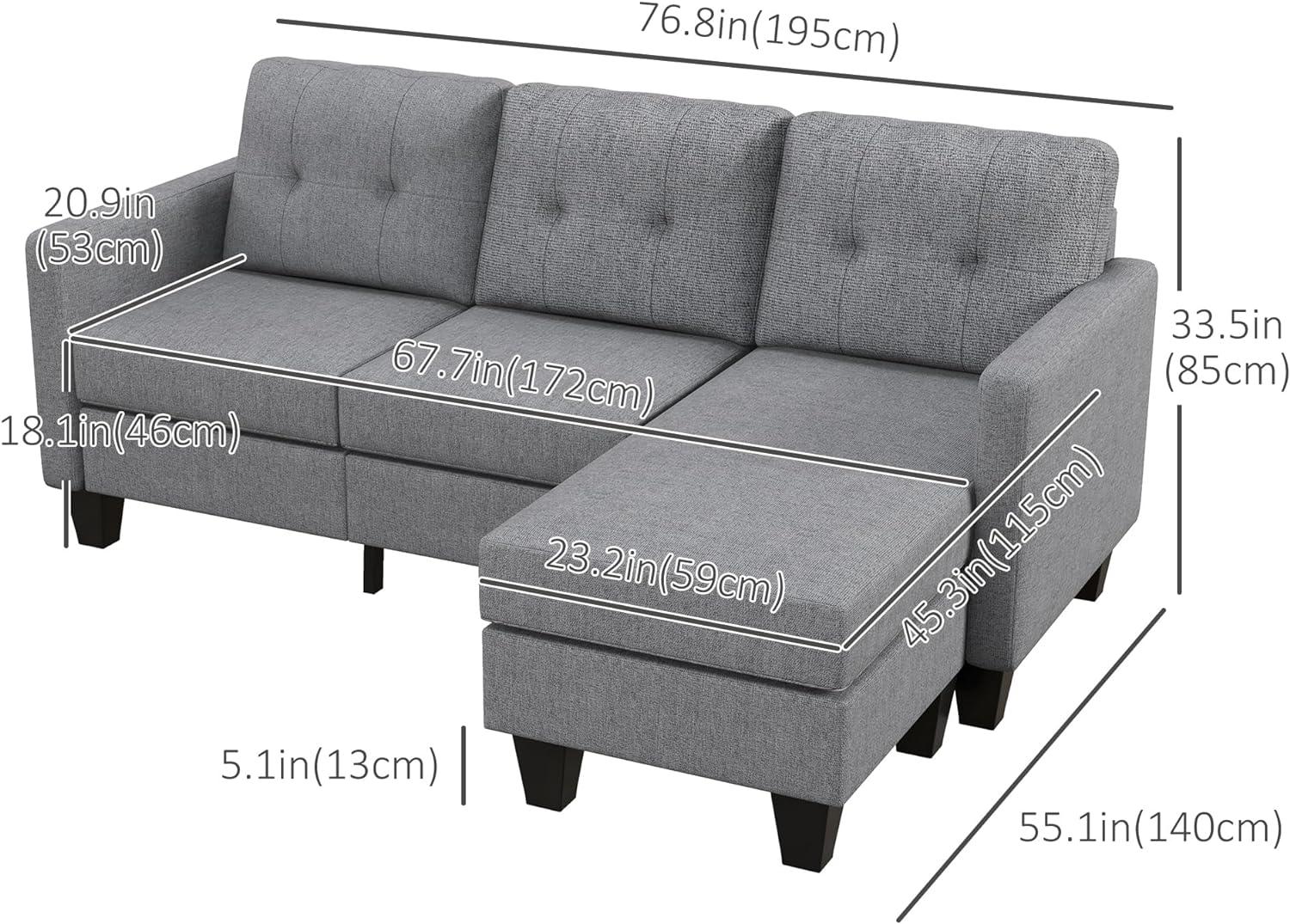 Elegant Light Grey L-Shaped Corner Sofa with Switchable Ottoman and Thick Padded Cushion - Furniture4Design