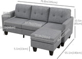 Elegant Light Grey L-Shaped Corner Sofa with Switchable Ottoman and Thick Padded Cushion - Furniture4Design