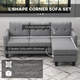 Elegant Light Grey L-Shaped Corner Sofa with Switchable Ottoman and Thick Padded Cushion - Furniture4Design