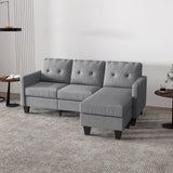 Elegant Light Grey L-Shaped Corner Sofa with Switchable Ottoman and Thick Padded Cushion - Furniture4Design