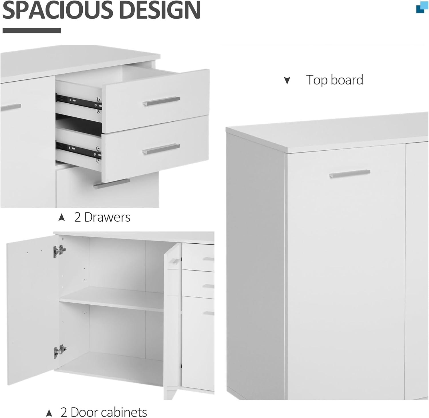 Elegant White Free Standing Storage Cabinet with Drawers and Shelves - Furniture4Design