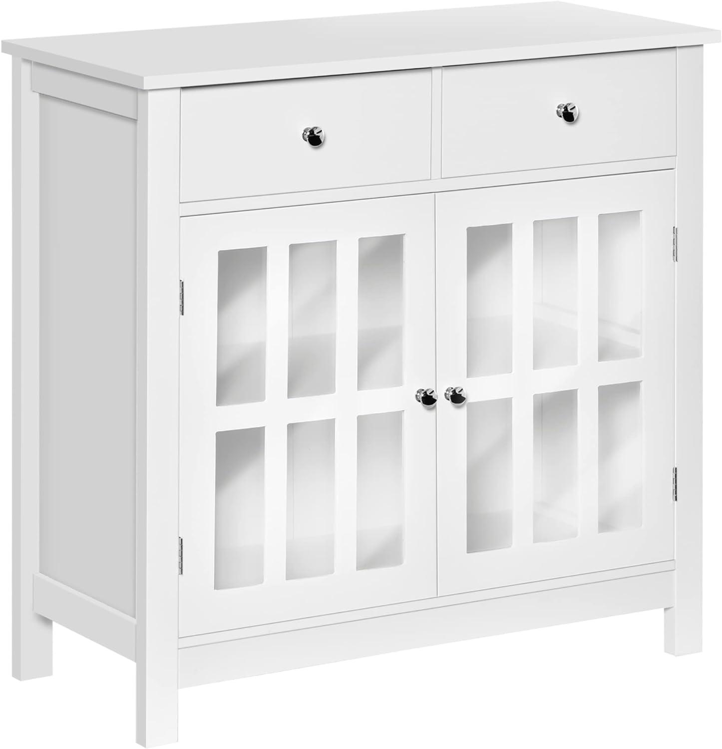 Elegant White Sideboard Buffet Cabinet with Glass Doors and Drawers - Furniture4Design