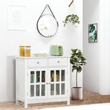 Elegant White Sideboard Buffet Cabinet with Glass Doors and Drawers - Furniture4Design