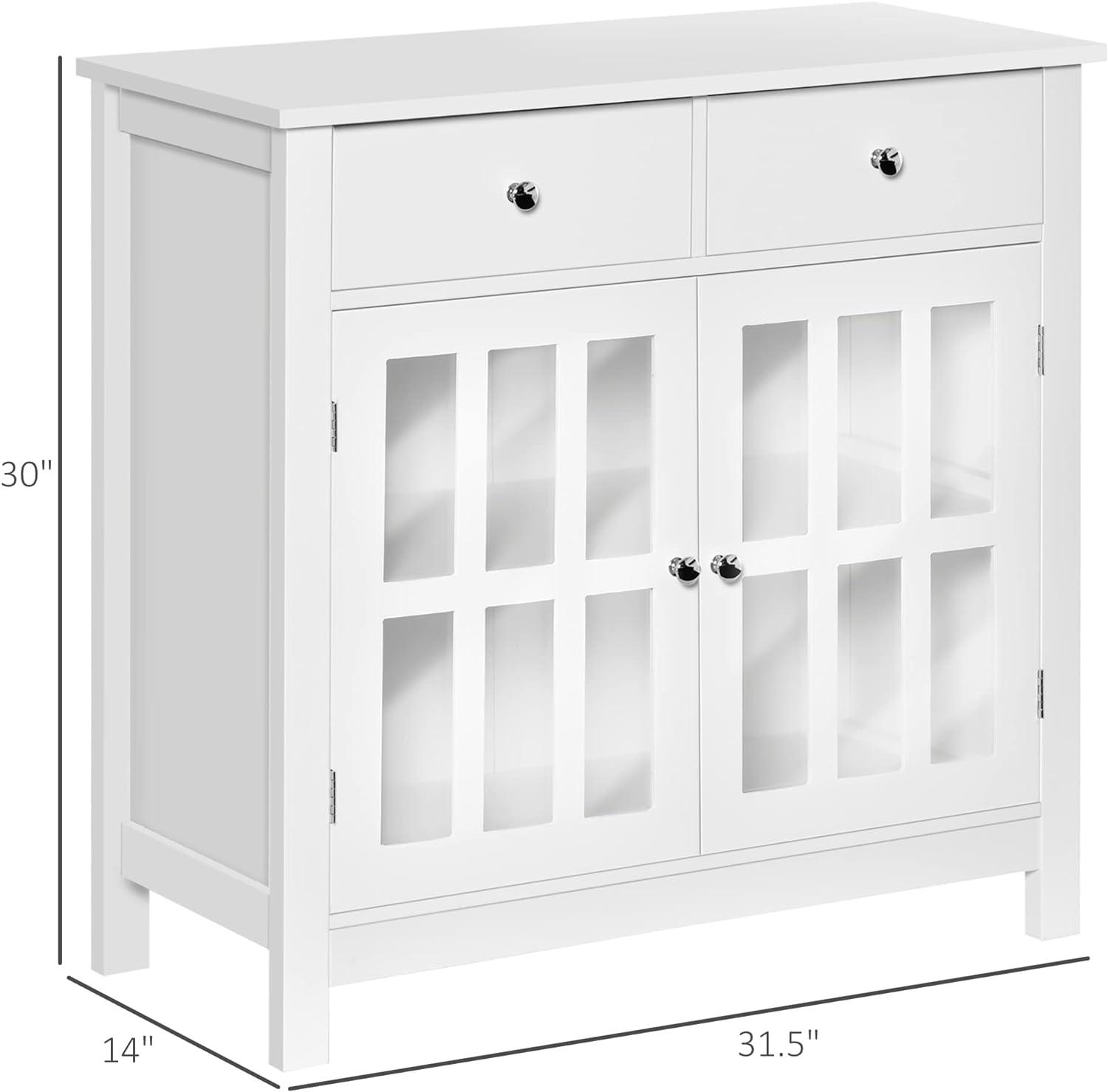 Elegant White Sideboard Buffet Cabinet with Glass Doors and Drawers - Furniture4Design