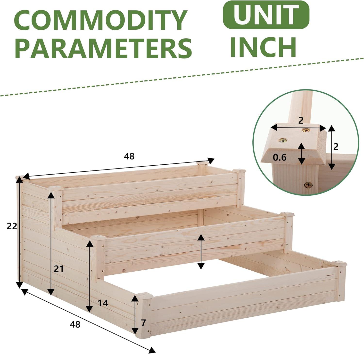 Elevated 3-Tier Wooden Garden Planter Box for Vegetables and Herbs - Furniture4Design