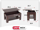 Elevating Wooden Coffee Table with Concealed Compartment and Storage Shelf - Furniture4Design