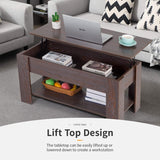 Elevating Wooden Coffee Table with Concealed Compartment and Storage Shelf - Furniture4Design