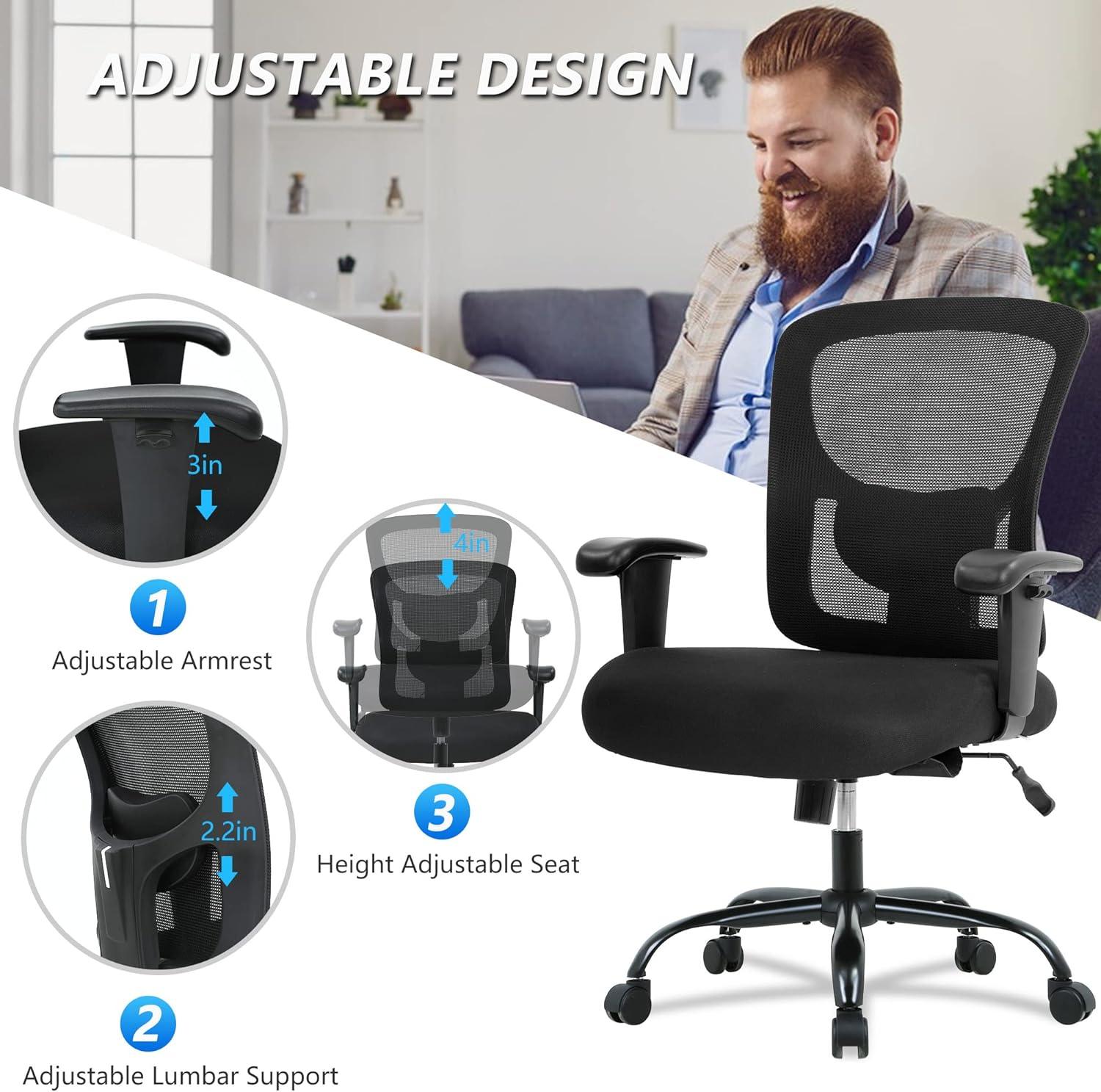 Ergonomic Big and Tall 400lb Office Chair with Adjustable Lumbar Support - Furniture4Design