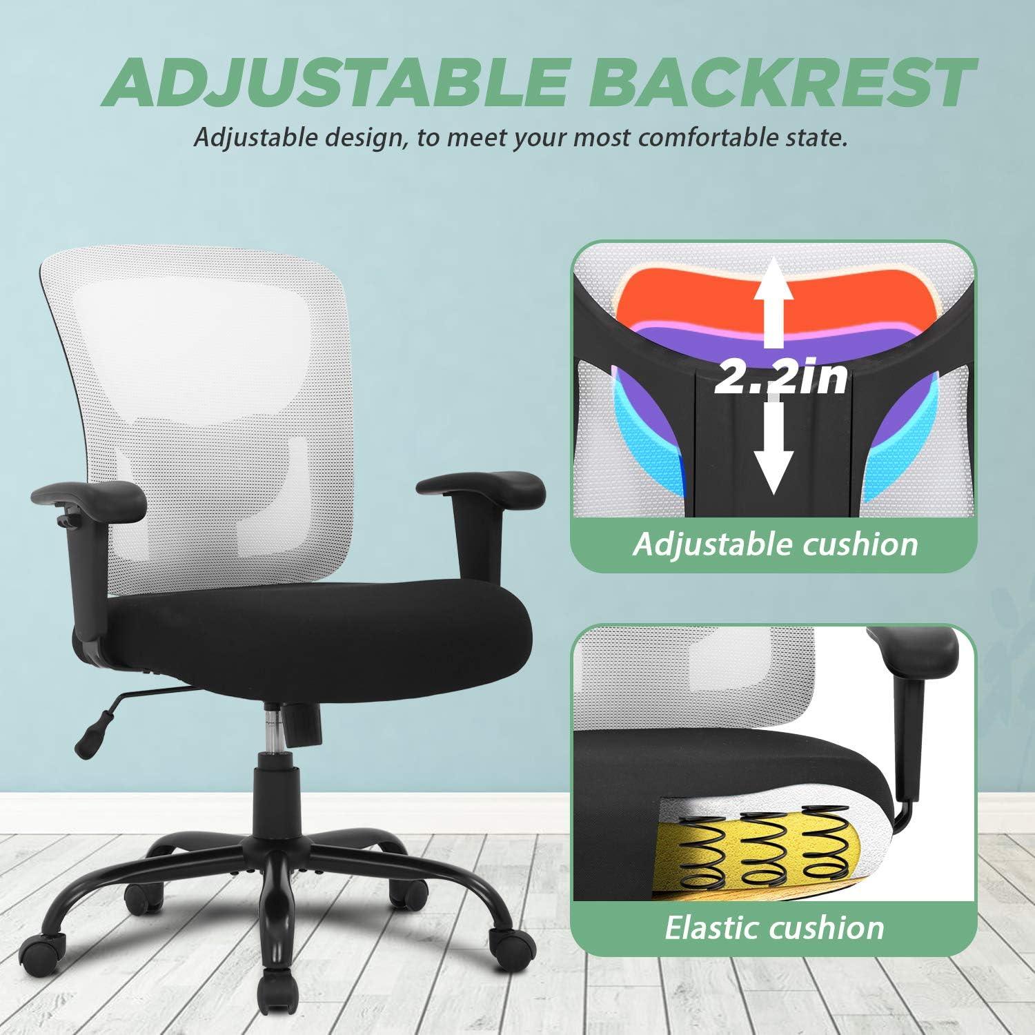 Ergonomic Big and Tall Office Chair with Lumbar Support (White) - Furniture4Design