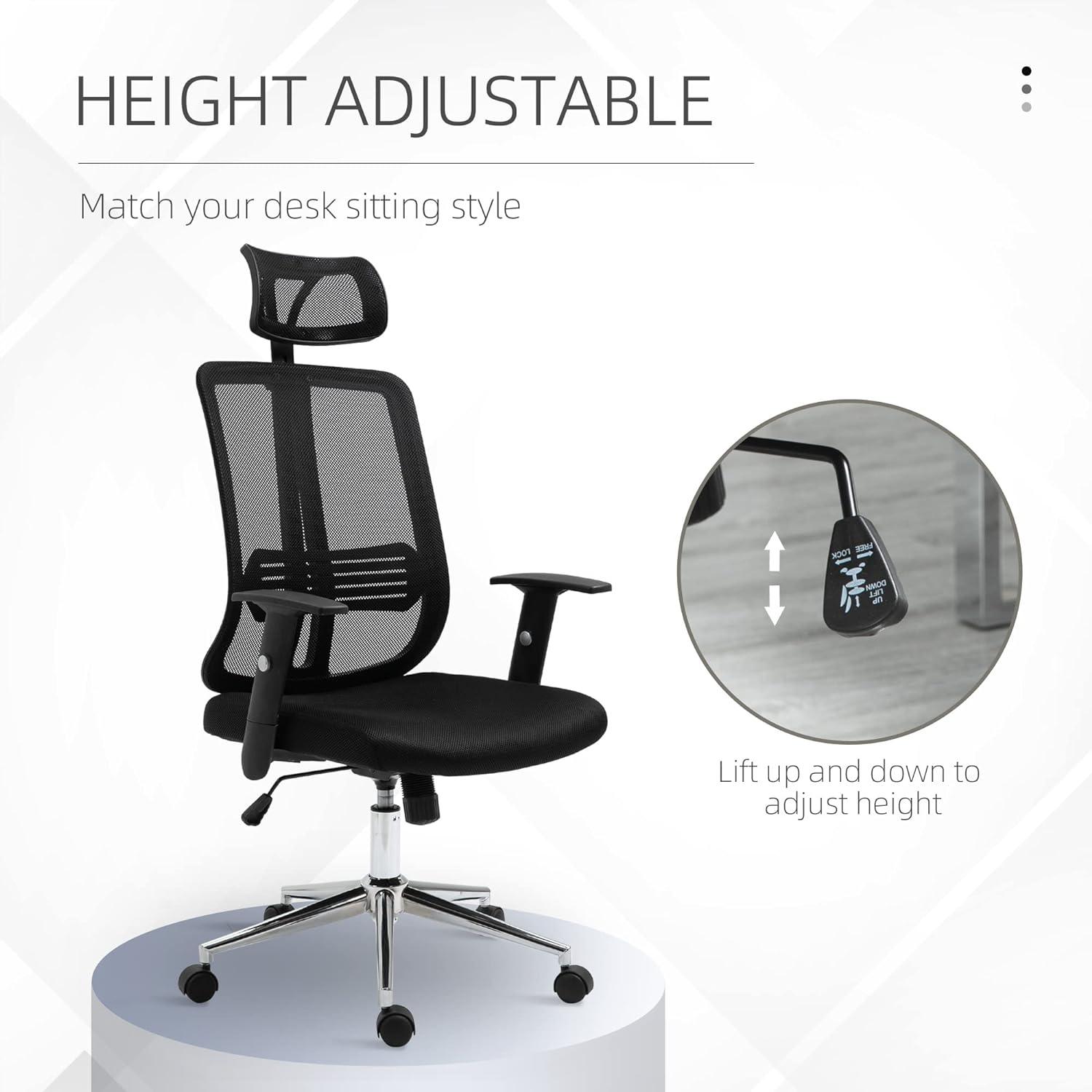 Ergonomic High-Back Mesh Office Chair with Adjustable Features, Black - Furniture4Design