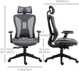 Ergonomic High Back Mesh Office Chair with Adjustable Headrest and Lumbar Support, Grey - Furniture4Design