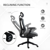 Ergonomic High Back Mesh Office Chair with Adjustable Headrest and Lumbar Support, Grey - Furniture4Design