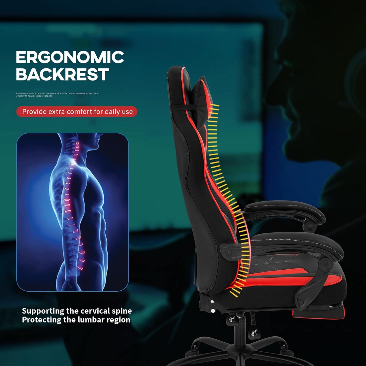 Ergonomic High Back Racing Gaming Chair with Lumbar Support and Footrest - Red - Furniture4Design