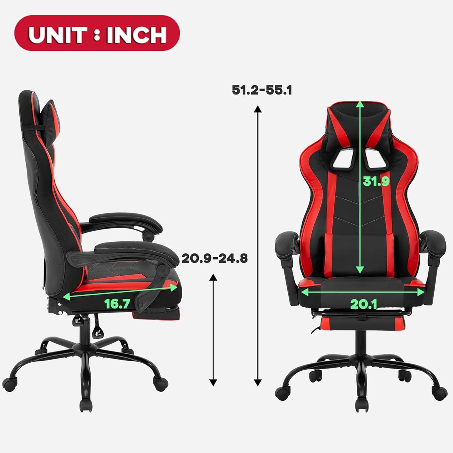 Ergonomic High Back Racing Gaming Chair with Lumbar Support and Footrest - Red - Furniture4Design