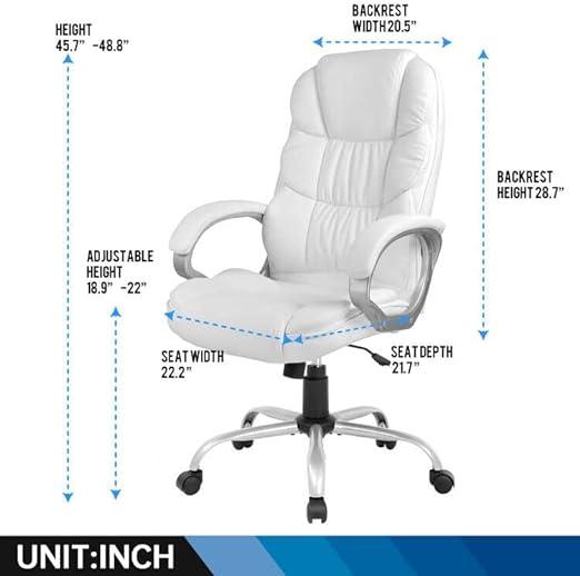 Ergonomic High Back White PU Leather Office Chair with Armrests and Lumbar Support - Furniture4Design