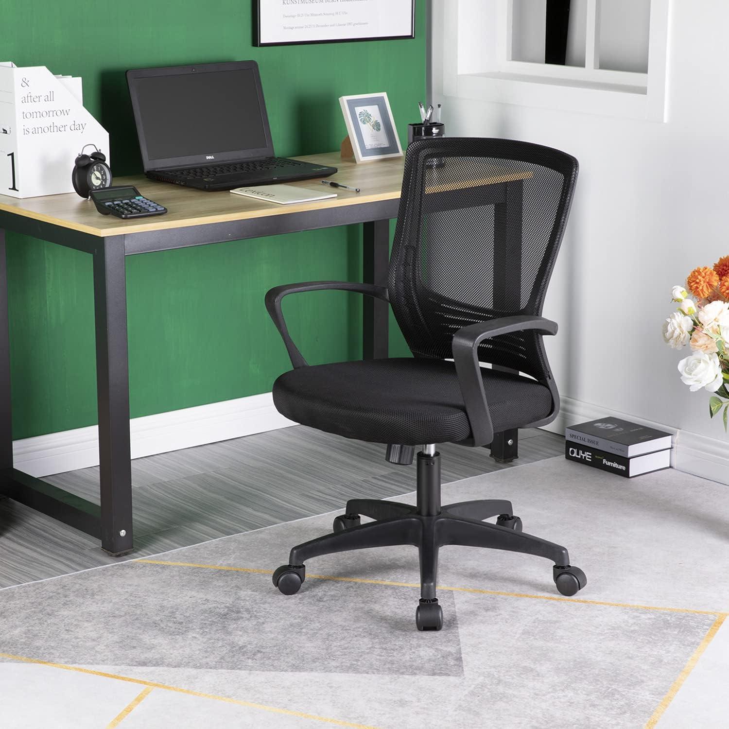 Ergonomic Mesh Executive Office Chair with Adjustable Lumbar Support and Swivel Rolling Base - Black - Furniture4Design