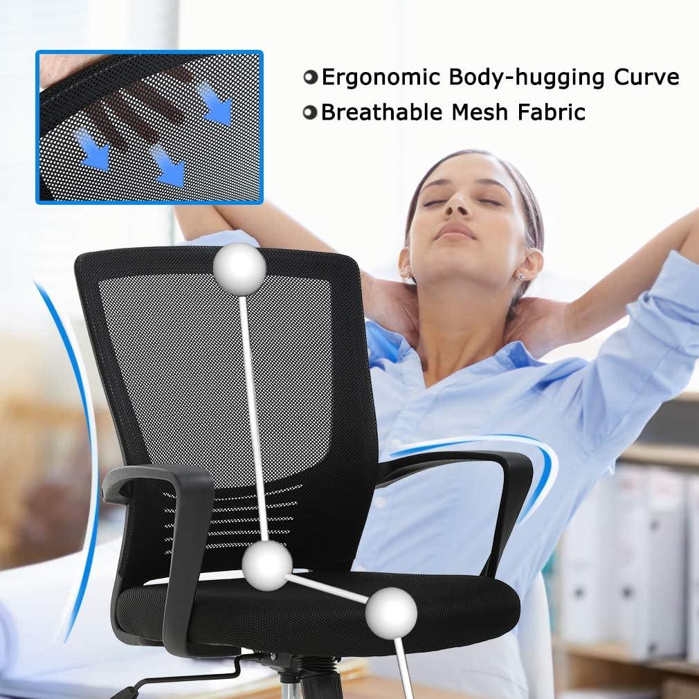 Ergonomic Mesh Executive Office Chair with Adjustable Lumbar Support and Swivel Rolling Base - Black - Furniture4Design