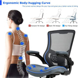 Ergonomic Mesh Office Chair with Lumbar Support and Flip Up Arms for Back Pain, Grey - Furniture4Design