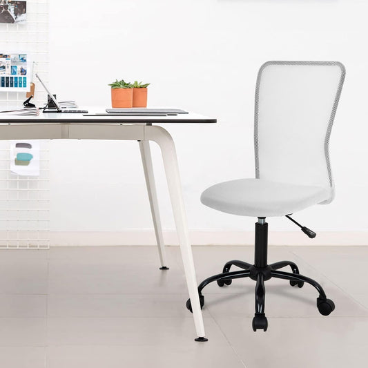 Ergonomic Mid Back Mesh Home Office Chair with Lumbar Support (White) - Furniture4Design