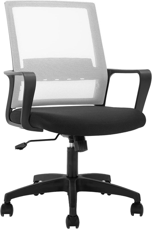 Ergonomic White Mesh Home Office Chair with Lumbar Support and Swivel Function - Furniture4Design