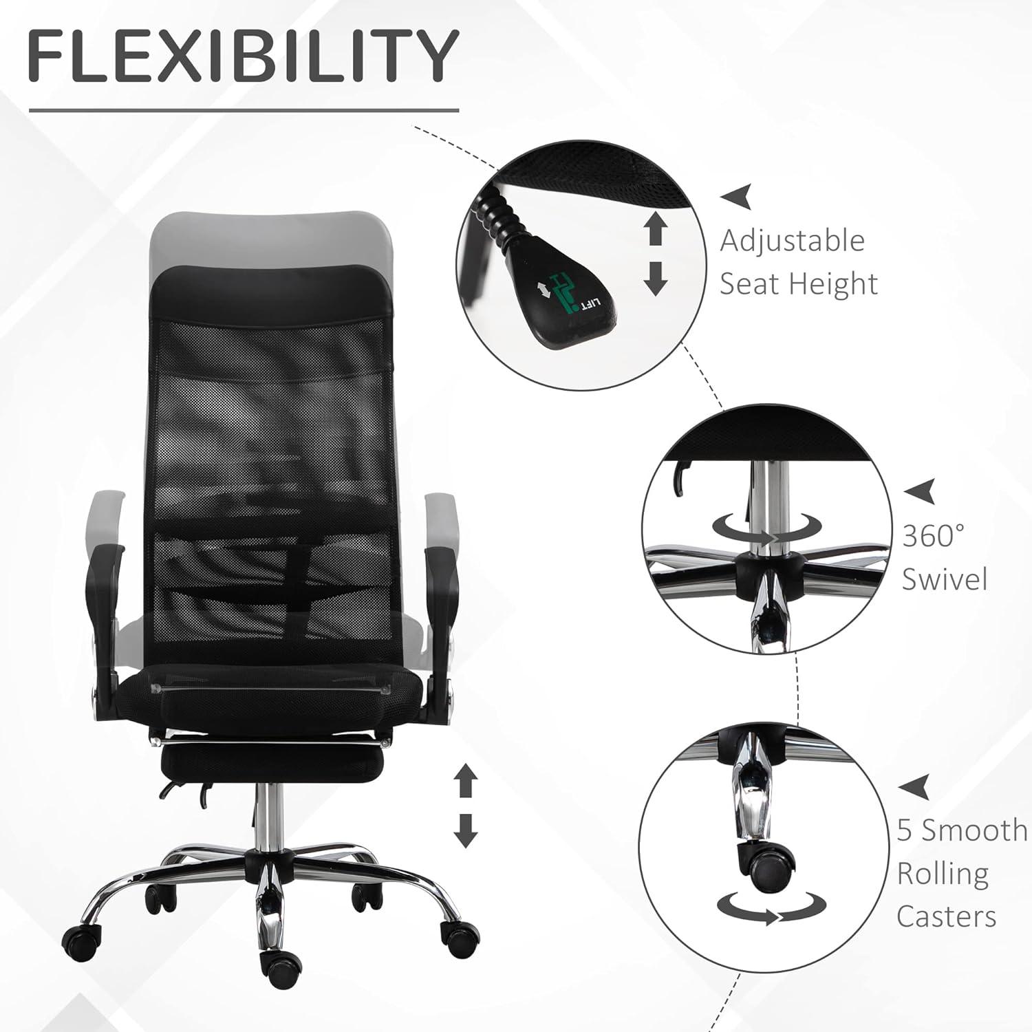 Executive High Back Mesh Office Chair with Footrest and Lumbar Support - Furniture4Design