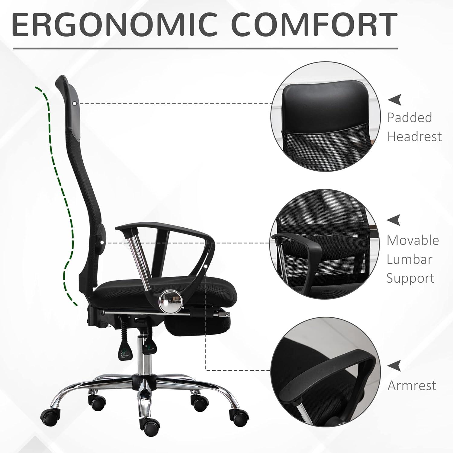 Executive High Back Mesh Office Chair with Footrest and Lumbar Support - Furniture4Design