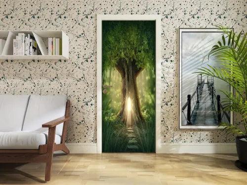 Fantasy Tree House 3D Self-Adhesive Bedroom Door Mural Wall Sticker Poster - Furniture4Design