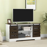 Farmhouse Sliding Door TV Stand for TVs up to 55 Inches, Brown and White - Furniture4Design