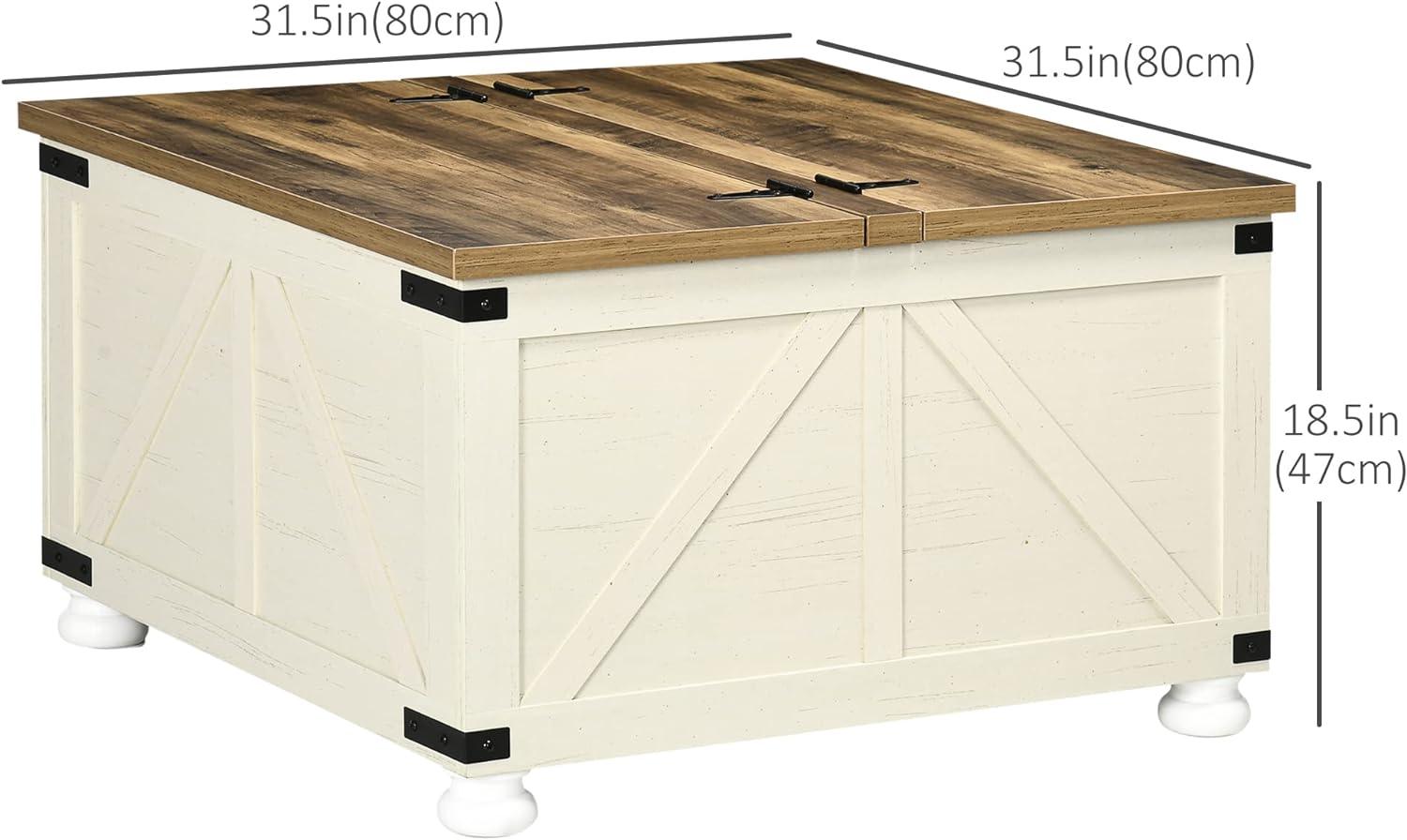 Farmhouse Square Coffee Table with Hidden Storage, Antique White - Furniture4Design