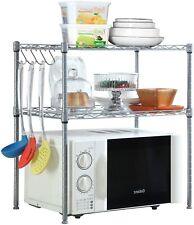 FDW 3-tier 21" microwave oven rack with 4 hooks, silver gray - Furniture4Design