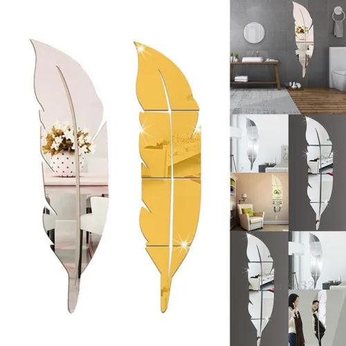 Feather 3D Mirror Tiles Wall Stickers DIY Self Adhesive Home Bedroom Decal Decor - Furniture4Design