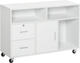 File Cabinet and Printer Stand with Lockable Drawer and Wheels, White - Furniture4Design