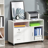 File Cabinet and Printer Stand with Lockable Drawer and Wheels, White - Furniture4Design