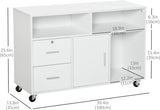 File Cabinet and Printer Stand with Lockable Drawer and Wheels, White - Furniture4Design