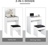 Flip Top Vanity Table Set with Cushioned Stool and Storage Compartment - Furniture4Design