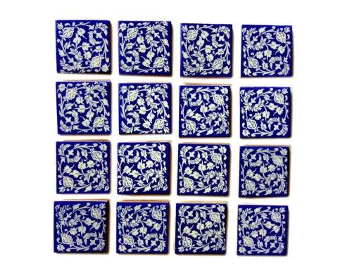 Floral Decorative Mosaic Wall Tiles 3 x 3 Inch Set of 16 Tiles Blue & White - Furniture4Design