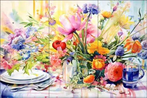 Flower Tile Backsplash Ray Powers Floral Art Mural OB-RPA366 - Furniture4Design