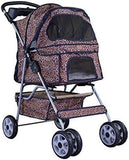 Folding Pet Stroller for Cats and Dogs with Rain Cover - Leopard Skin Pattern - Furniture4Design