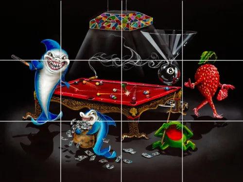 funny animals fish sharks playing pool billiard ceramic tile mural backsplash - Furniture4Design