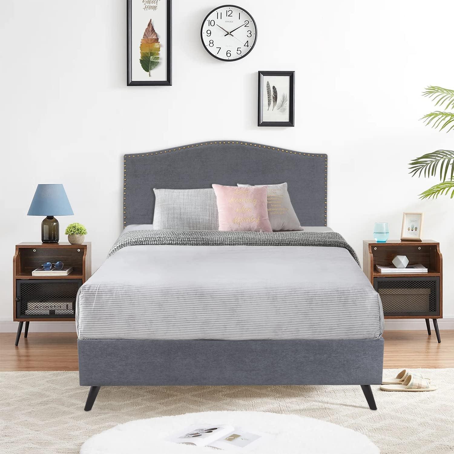 Gray Upholstered Queen Size Platform Bed Frame with Storage Space - Furniture4Design