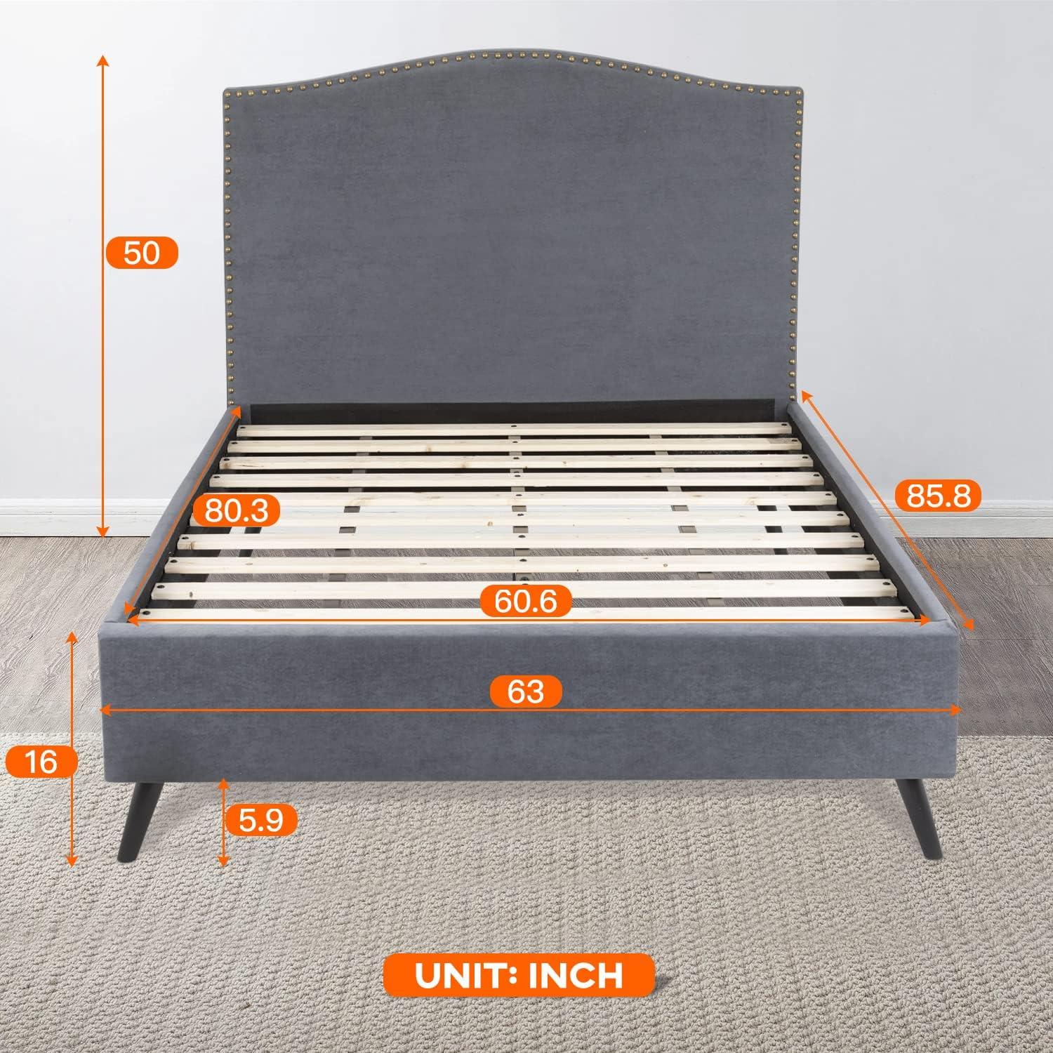 Gray Upholstered Queen Size Platform Bed Frame with Storage Space - Furniture4Design