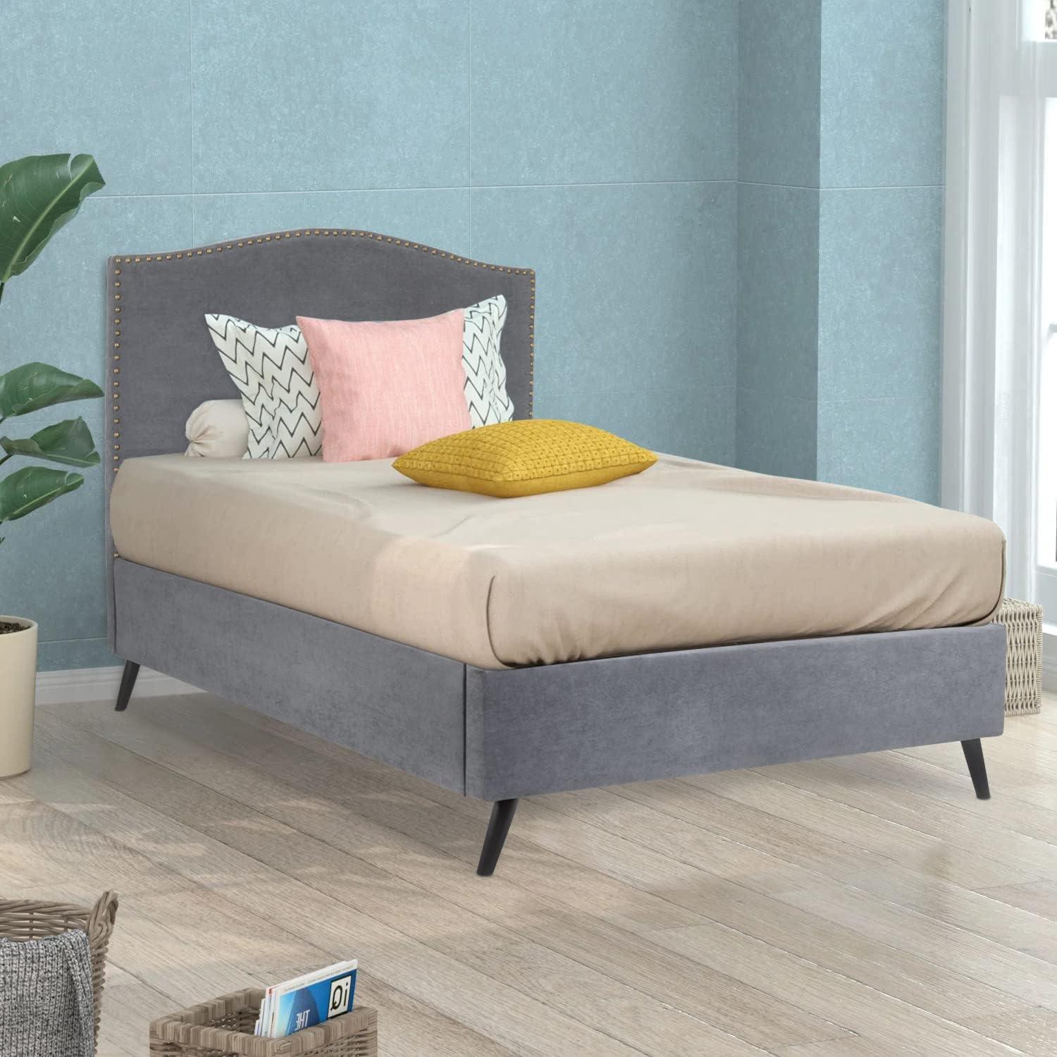 Gray Upholstered Queen Size Platform Bed Frame with Storage Space - Furniture4Design